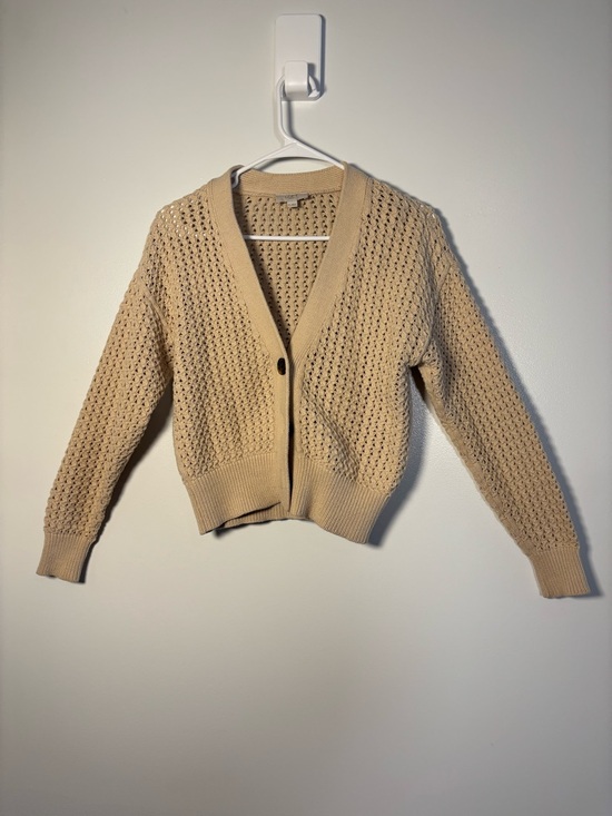 LOFT Sweaters - LOFT Tan/Taupe beige Open-Knit V-Neck Cardigan